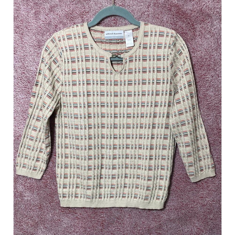 Women's Alfred Dunner Petite Crew Neck Sweater Beige Multicolor PL